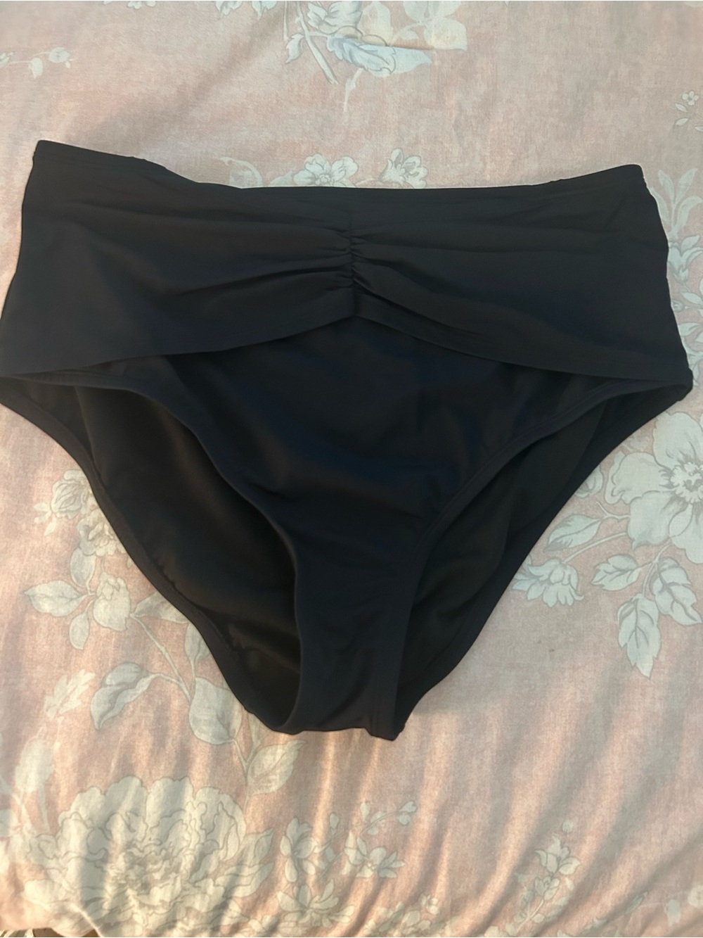 Black High-Waist Bikini Bottom with Fold-Over Waistband